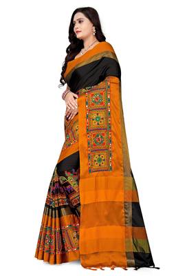 cotton silk saree with traditional kutchi embroidery 3