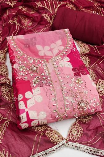  handwork embroidery cotton silk dress material 