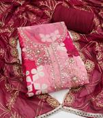 magenta hand embroidered cotton dress material