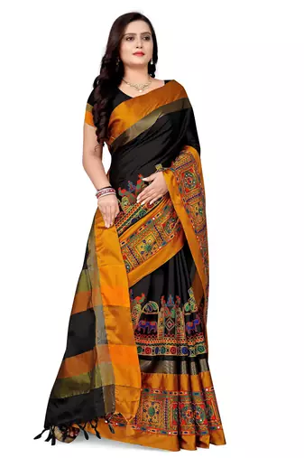 cotton silk saree with traditional kutchi embroidery