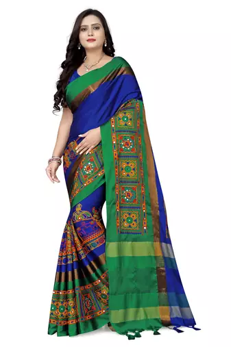 cotton silk saree with kutchi embroidery work