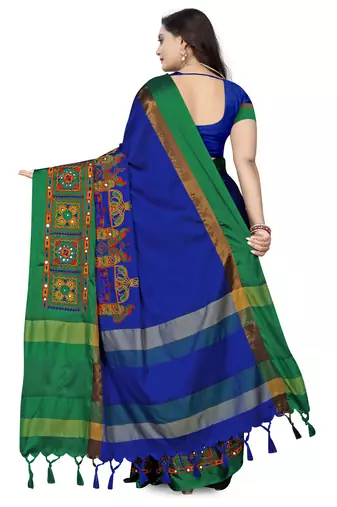 cotton silk saree with kutchi embroidery work