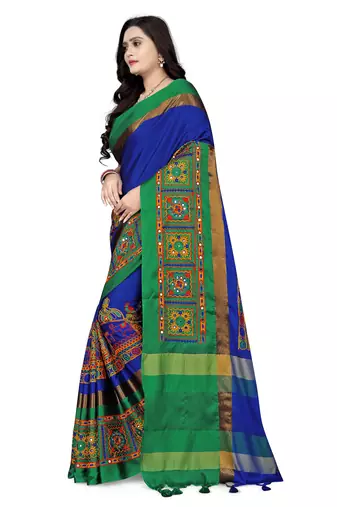 cotton silk saree with kutchi embroidery work