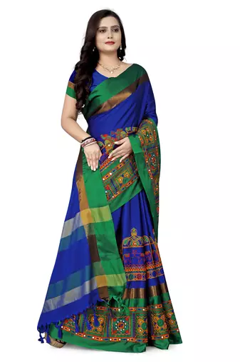 cotton silk saree with kutchi embroidery work
