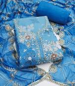 blue cotton silk handwoven embroidered unstitched dress material with dupatta