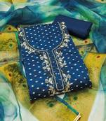 blue silk blend modal butti unstitched dress material with dupatta