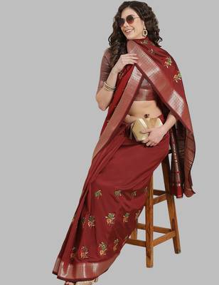 soft cotton silk saree with multicolour embroidery design 1