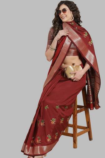 soft cotton silk saree with multicolour embroidery design