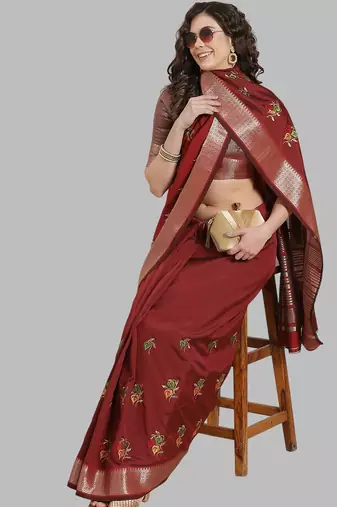 soft cotton silk saree with multicolour embroidery design