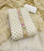 white banarasi weaving unstitched dress material with dupatta