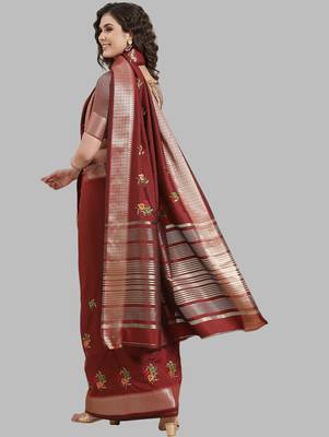 soft cotton silk saree with multicolour embroidery design 2