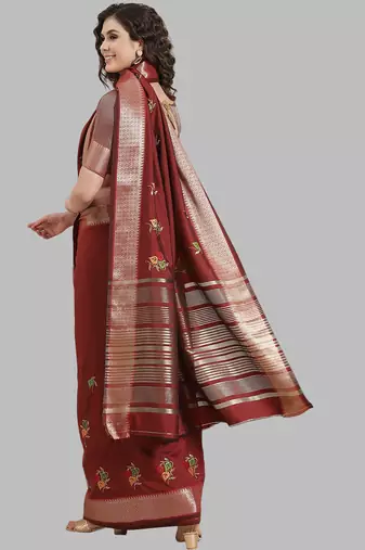 soft cotton silk saree with multicolour embroidery design