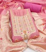  pink weaving handwork simmer dress material 