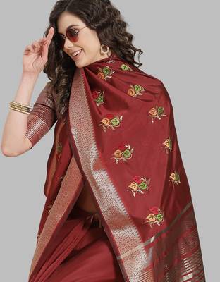 soft cotton silk saree with multicolour embroidery design 3