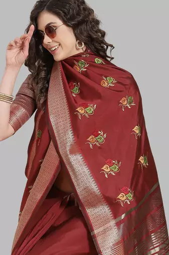 soft cotton silk saree with multicolour embroidery design