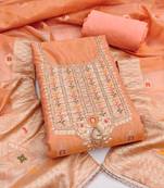  peach weaving handwork simmer dress material 