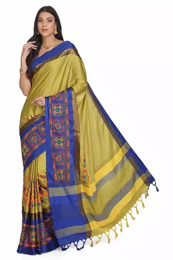designer cotton silk saree with kutchi embroidery