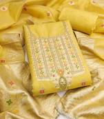  yellow weaving handwork simmer dress material 