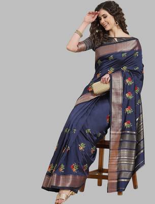 soft cotton silk saree with colourful embroidery work 1