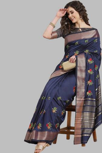 soft cotton silk saree with colourful embroidery work