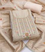  beige weaving handwork simmer dress material 