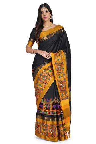 cotton silk saree with traditional kutchi embroidery