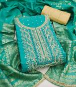 sea green weaving handwork embroidered silk dress material