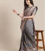 grey soft cotton silk with colourful thread embroidery saree with blouse
