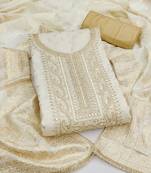 white weaving handwork embroidered silk dress material