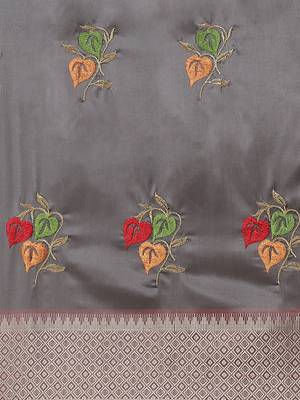 grey soft cotton silk saree with multicolor thread embroidery 4