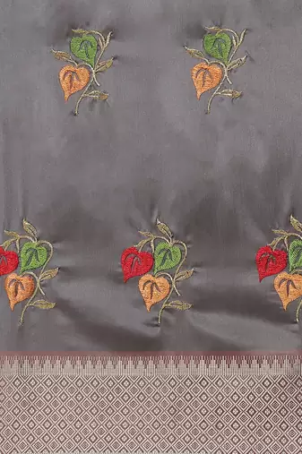 grey soft cotton silk saree with multicolor thread embroidery