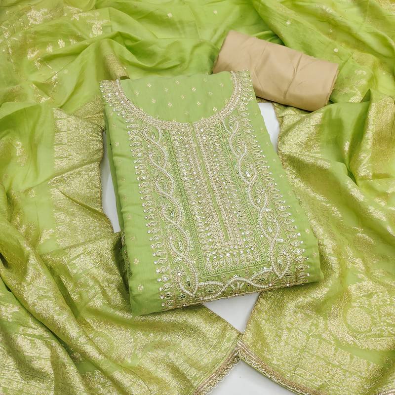  green weaving handwork modal dress material 
