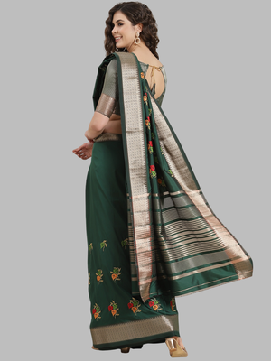 green soft cotton silk saree with multicolor thread embroidery 2
