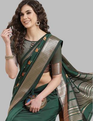 green soft cotton silk saree with multicolor thread embroidery 3