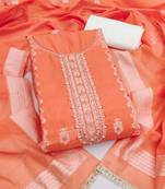 orange weaving handwork embroidered silk dress material