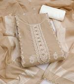 beige weaving handwork silk dress material