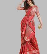 pink soft cotton silk with colourful thread embroidery saree with blouse