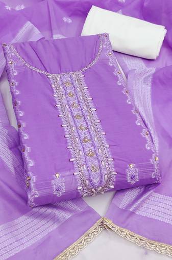 purple weaving handwork silk dress material