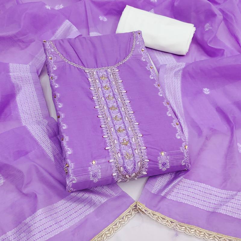  purple weaving daimond silk dress material 