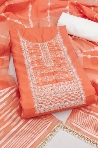 peach weaving handwork silk dress material