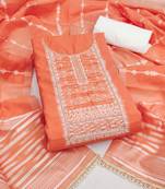  peach weaving handwork silk dress material 