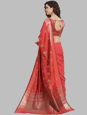 pink soft cotton silk saree with multicolor thread embroidery 2