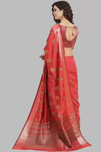 pink soft cotton silk saree with multicolor thread embroidery