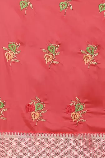 pink soft cotton silk saree with multicolor thread embroidery