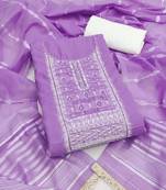 purple weaving handwork silk dress material