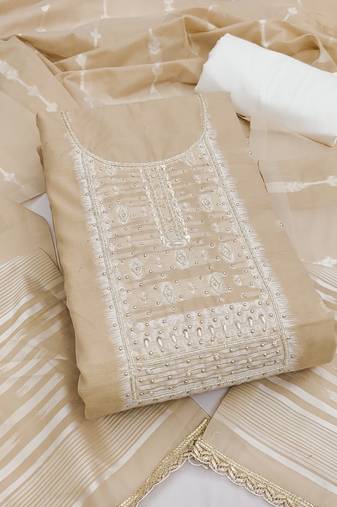  beige weaving handwork silk dress material 