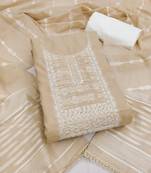  beige weaving handwork silk dress material 