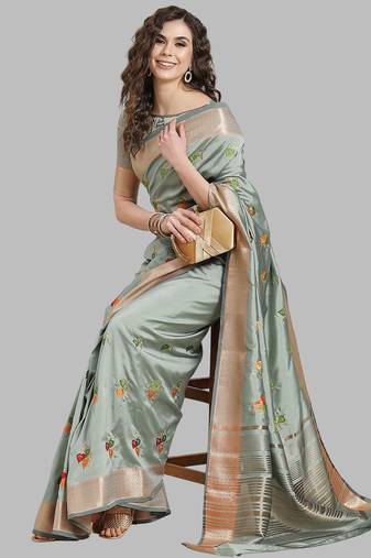 light blue soft cotton silk saree with multicolor thread embroidery