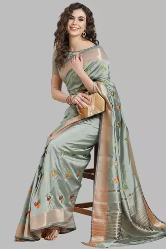 light blue soft cotton silk saree with multicolor thread embroidery