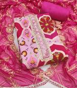 multicolour pink embroidered viscose silk dress material with printed design
